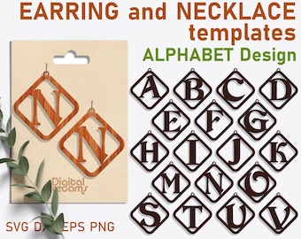 Alphabet Ohrring / Halskette SVG: Monogramm Anfangsraute Vorlage (Digitaler Download)