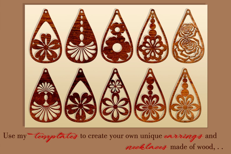 Download Teardrop Leather earring svg Flowers earring template Wood ...