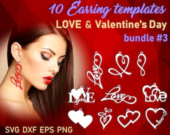 10 Love Heart Leather earring svg Wood Earring Valentine svg template svg Acrylic pendant svg Jewelry bundle Cut Files dxf png eps