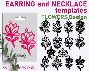 Floral Earring SVG Bundle: Botanical Laser Cut Templates Flower Dangle (Digital Download)