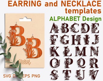 Lederohrring SVG Bundle: Blumen Alphabet Vorlage (Digitaler Download)