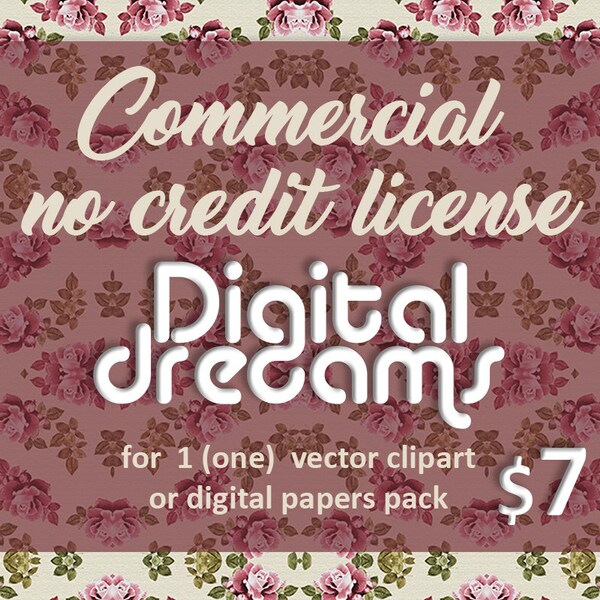 Commercial no credit license for clipart, vector graphics, digital papers, instant download