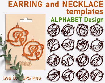 Alphabet Ohrring/Halskette SVG Bundle: Monogramm Anhänger Vorlage (Digitaler Download)