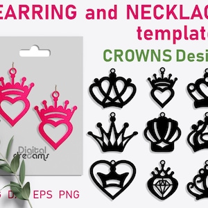 Kroon oorbellen SVG handgemaakte sieraden prinses kroon oorbellen sjabloon lederen koningin oorbel SVG bundel cadeau voor moeder kroon lasergesneden bestand