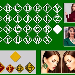 Leather earring svg bundle Letter necklace Initial necklace Wood template Alphabet earrings Jewelry cut files dxf png image 5