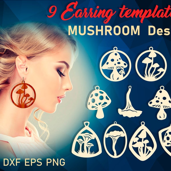 Mushroom earrings svg Mushroom necklace Plant earrings Leather earring svg bundle  Acrylic pendant svg Jewelry laser cut files dxf png eps