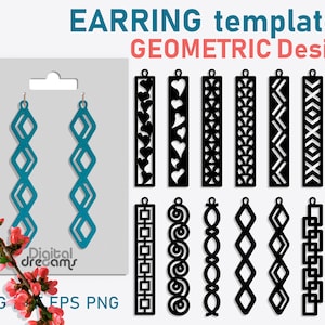 Puede incluir: Un conjunto de 12 plantillas de pendientes geométricas para manualidades. Las plantillas presentan una variedad de diseños, incluyendo corazones, cuadrados y zigzags. Las plantillas son en blanco y negro y son adecuadas para usar con una variedad de materiales de manualidades.