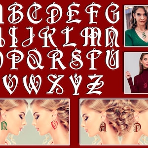 Leather earring svg bundle Letter necklace Initial necklace Wood template Alphabet earrings Jewelry cut files dxf png image 7