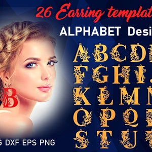 26 Leather earring svg bundle Wood alphabet necklace template Monogram acrylic pendant svg Initial Letter jewelry Cut Files dxf png