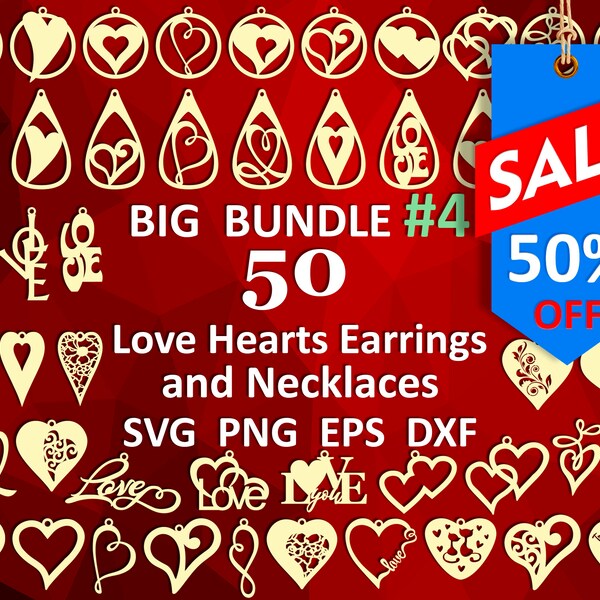 Leather earring svg bundle love heart template Acrylic pendant svg Wood Jewelry Cut Files dxf png eps