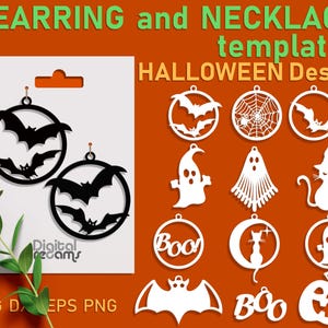 Halloween Earring SVG Bundle | Laser Cut Templates with Bats Ghosts Pumpkins Cats Webs | Circle and freeform Designs for Cricut Glowforge