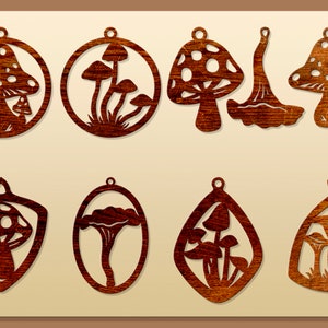 Mushroom earrings svg Mushroom necklace Plant earrings Leather earring svg bundle Acrylic pendant svg Jewelry laser cut files dxf png eps image 2