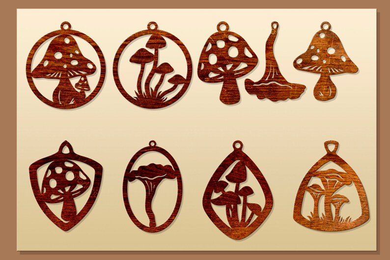 Mushroom earrings svg Mushroom necklace Plant earrings Leather earring svg bundle Acrylic pendant svg Jewelry laser cut files dxf png eps image 2
