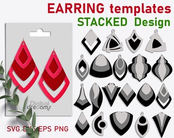 Stacked Geometric Earring SVG Bundle: Leather & Wood Cut Files (Digital Download)