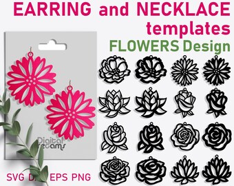 Flower Earring SVG Bundle: Rose, Lotus, Chamomile, Daisy Laser Cut Template (Digital Download)