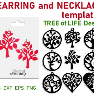 Levensboom oorbel lederen oorbel svg bundel natuur ontwerp houten oorbel sjabloon sieraden Cricut lasergesneden bestanden dxf png eps