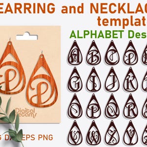 26 läderörhängen svg droppformade örhängen mall svg halsband mallar alfabet örhängen akryl hänge svg smycken klippfiler monogram dxf