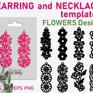 Flower Long  Earring SVG Bundle: Leather & Wood Template (Digital Download)