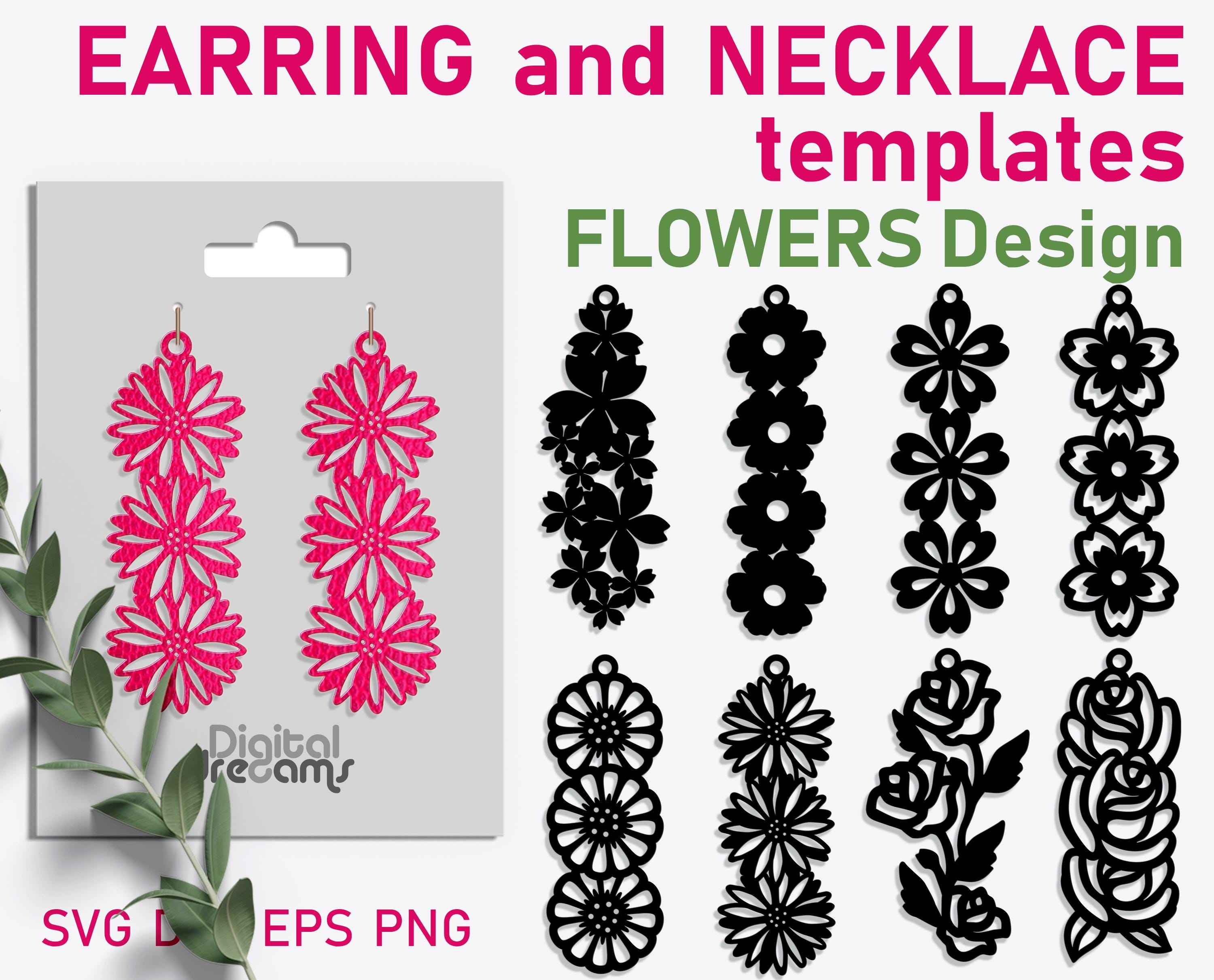 Flower Long  Earring SVG Bundle: Leather & Wood Template (Digital Download)