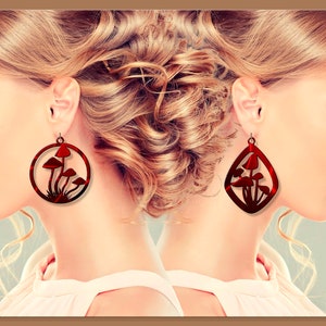 Mushroom earrings svg Mushroom necklace Plant earrings Leather earring svg bundle Acrylic pendant svg Jewelry laser cut files dxf png eps image 7