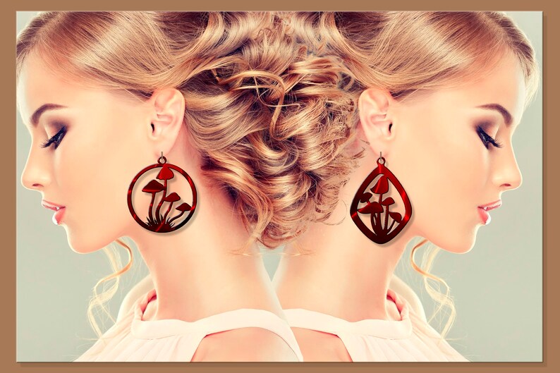 Mushroom earrings svg Mushroom necklace Plant earrings Leather earring svg bundle Acrylic pendant svg Jewelry laser cut files dxf png eps image 7