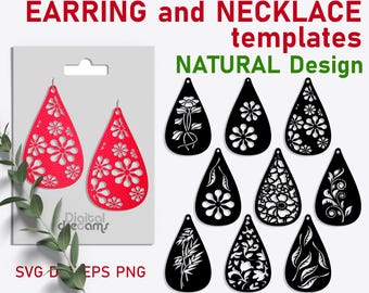 Floral Teardrop Earring SVG Bundle: Leather & Wood Templates (Digital Download)