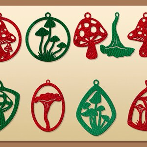 Mushroom earrings svg Mushroom necklace Plant earrings Leather earring svg bundle Acrylic pendant svg Jewelry laser cut files dxf png eps image 3