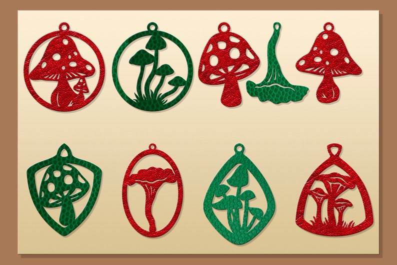 Mushroom earrings svg Mushroom necklace Plant earrings Leather earring svg bundle Acrylic pendant svg Jewelry laser cut files dxf png eps image 3