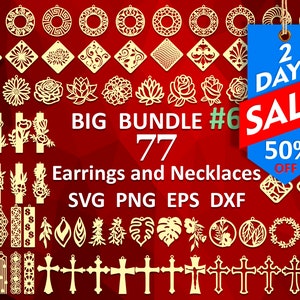 Leather earring svg bundle Wood necklace template Faux Acrylic pendant svg Jewelry Cut Files dxf png eps