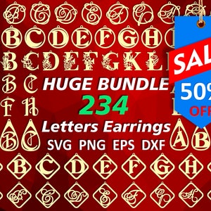 Leather earring svg bundle Letter necklace Initial necklace Wood template Alphabet earrings Jewelry cut files dxf png image 1