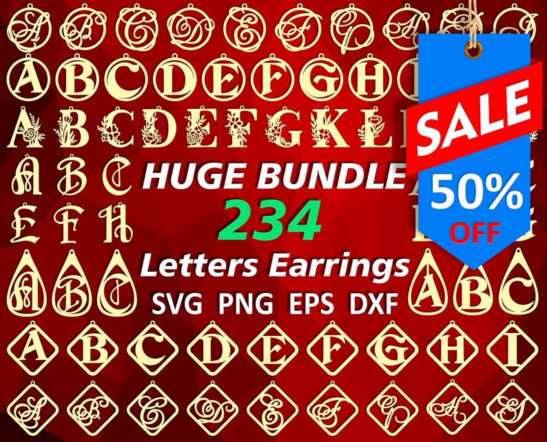 Leather earring svg bundle Letter necklace Initial necklace Wood template Alphabet earrings Jewelry cut files dxf png image 1