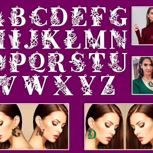 Leather earring svg bundle Letter necklace Initial necklace Wood template Alphabet earrings Jewelry cut files dxf png image 2