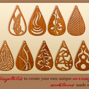 Teardrop leather earring svg bundle Wood necklace template Acrylic pendant svg Abstract Jewelry Cut Files dxf png eps image 2