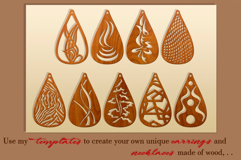 Teardrop leather earring svg bundle Wood necklace template Acrylic pendant svg Abstract Jewelry Cut Files dxf png eps image 2