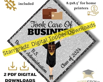 Grad Cap Digital Design/ Download / Took Care of Business/ MBA/ Silver