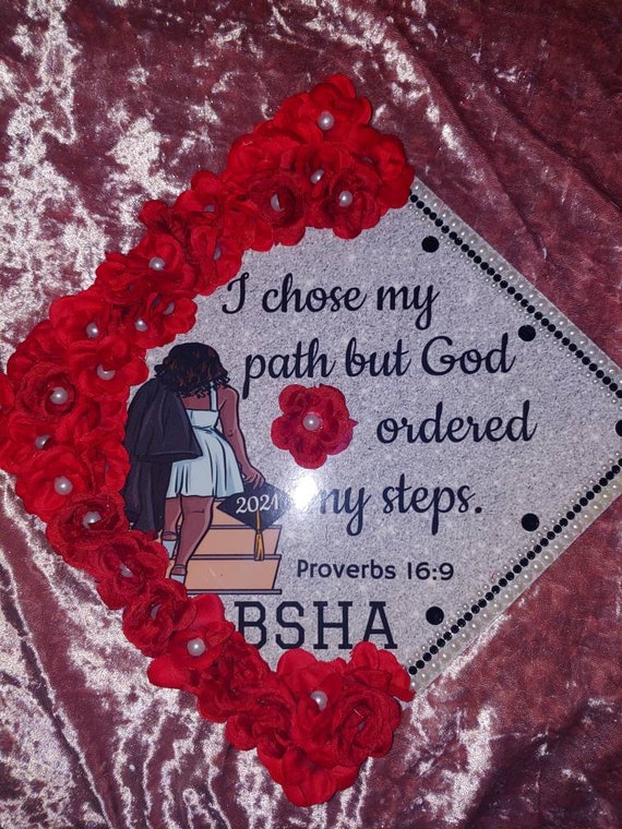 Graduation Cap Topper/ All Red Flowers/ Pearls/red Glitter  display picture 1