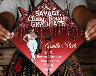 Graduation cap topper/Classy graduate/ red glitter/ black girl magic