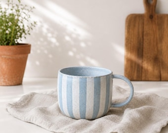 Handmade Striped Ceramic Mug // Stoneware Coffee Cup 350ml // Scandinavian Style