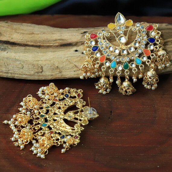 Indian 22K Gold Plated Bahubali 5 Jhumka Jhumki Earrings Multi