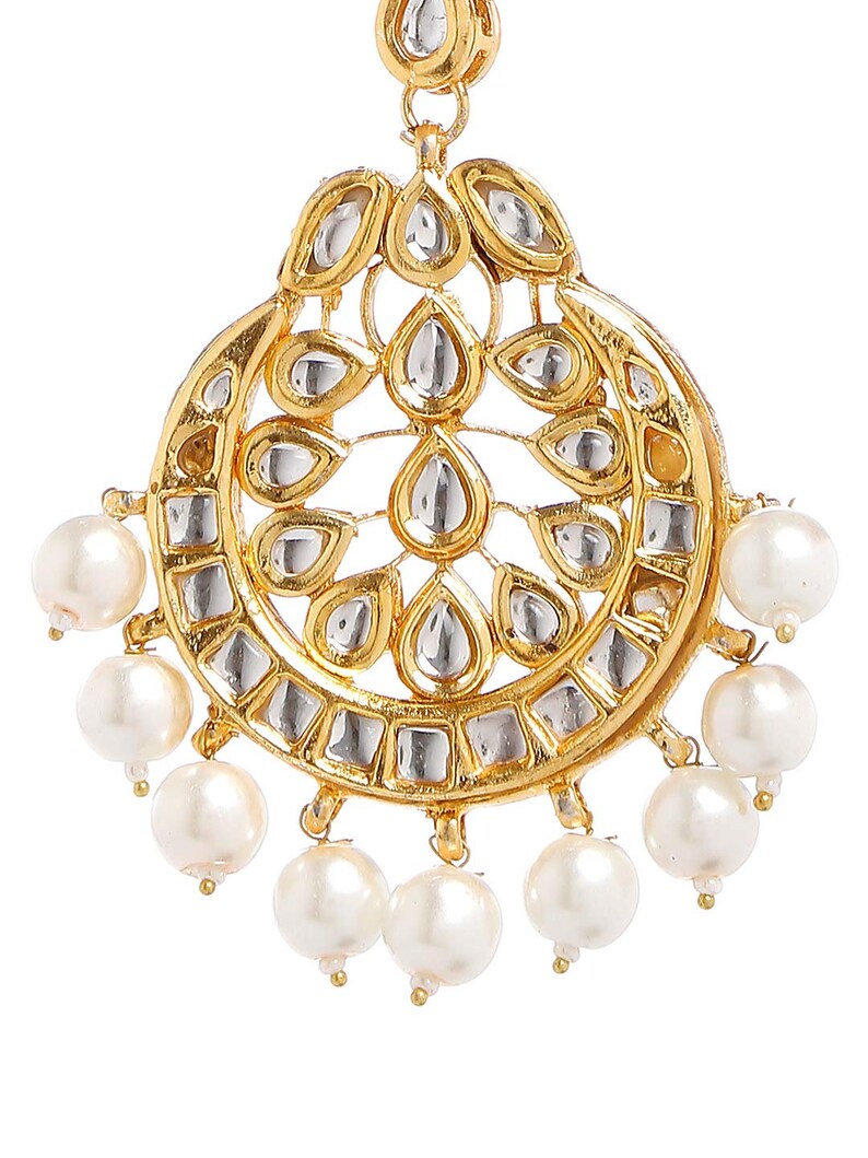 Ethnic Traditional Indian Exclusive Gold Tone Wedding Kundan White Pearl Maang Tikka Forehead Tikka Jewellery