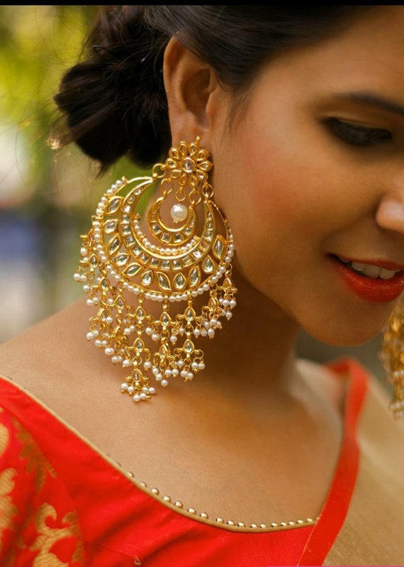 1 Gram Gold Pink Stone Gorgeous Chandbali Earring For Festive Season
