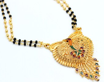 Details about   INDIA-MANGALSUTRA-GOLDEN-AD CRYSTALS-NECKLACE-BOLLYWOOD SUHAG WEDDING-USA SELLER 