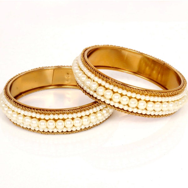 Indian pearl Bangles, Antique Golden Bangles, Pearl Bridal Bangles,Bollywood & Wedding Pakistani Jewelry,Traditional Polki Jewelry, Kada set