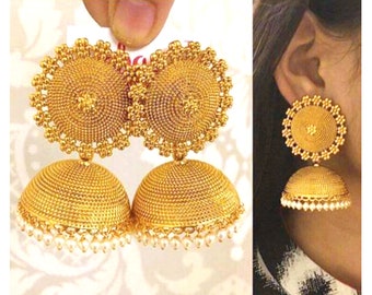 traditional gold women wedding & party dangle drop bridal polki earring jhumki chandelier earrings fashion ethnic pakistani earring jewelry