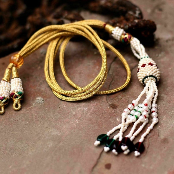 Indian 1 pc Adjustable  necklace thread dori for heavy sets, Hyderabadi Pearl dori, Chnaderi Dori