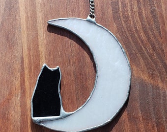 Cat on Moon *Suncatchers *Stained Glass *window hangings *home decor