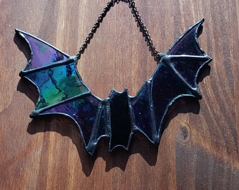 Iridescent Purple Bat *Stained Glass *Suncatcher *Home Decor  * Window Hangings *Gift