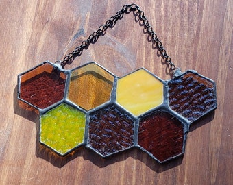 Honeycomb Bar Suncatcher *Suncatcher * Stained Glass *Window Hanging *Handmade
