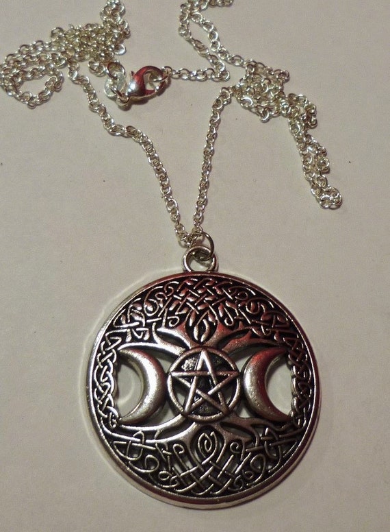 Triple Moon Pentacle Tree Of Life Pentacle Pendant With 925 Sterling Silver Chain