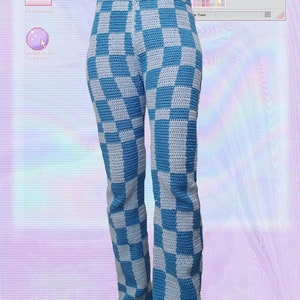 be squared pants pattern, crochet checkered pants, cotton pants, blue, pastell blue